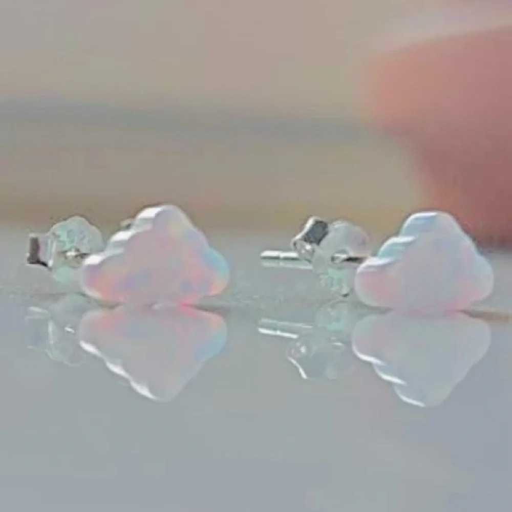 White Opal Cloud~ Rainbow Flash Iridescent Glittery Cumulus Sky Weather 925 Stud